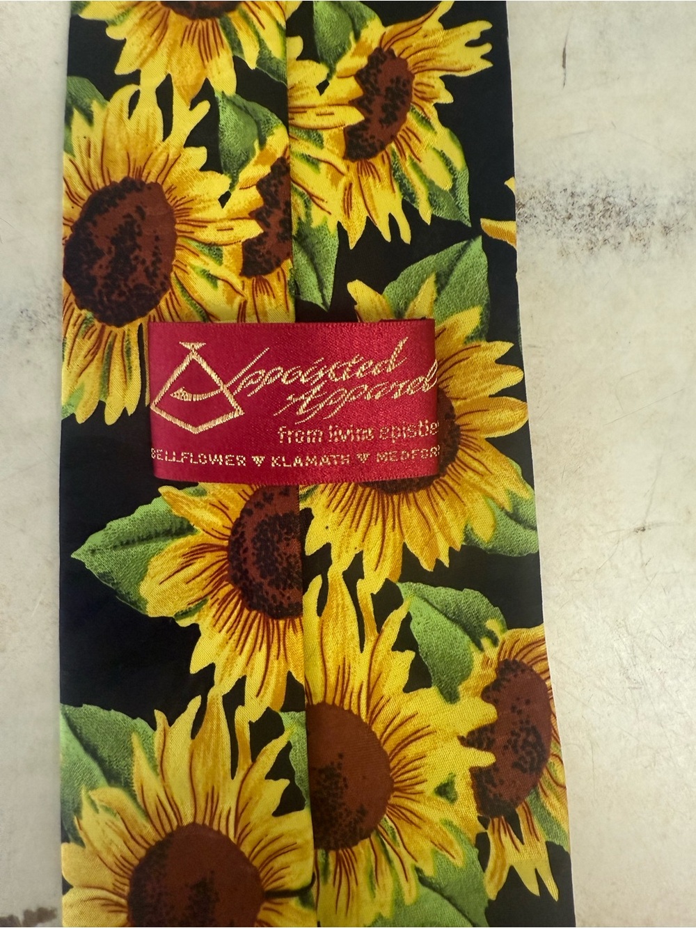 Sunflower Print Silk Tie - Black & Yellow - Picture 2 of 3